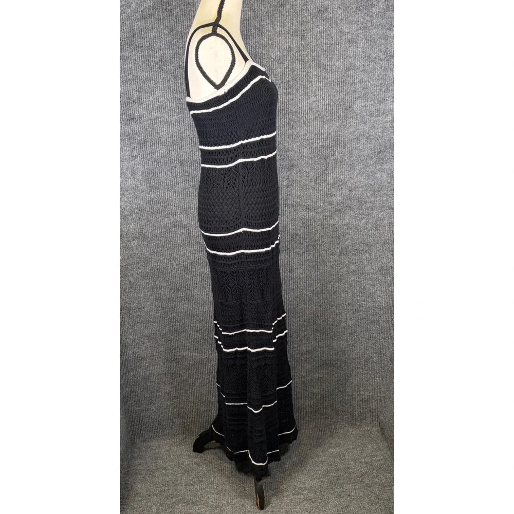 Abercrombie & Fitch Crochet Maxi Dress Womens M Black White Stripe Beach Resort